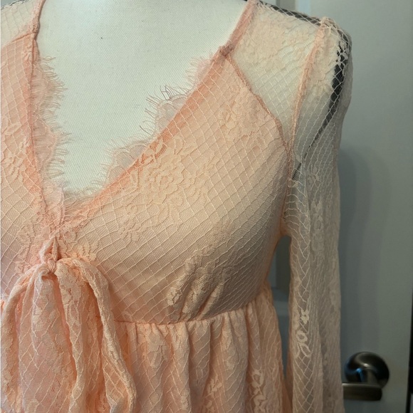 NWT Francesca's pink sheer lace babydoll long sleeve top fairy core size S - Picture 7 of 16